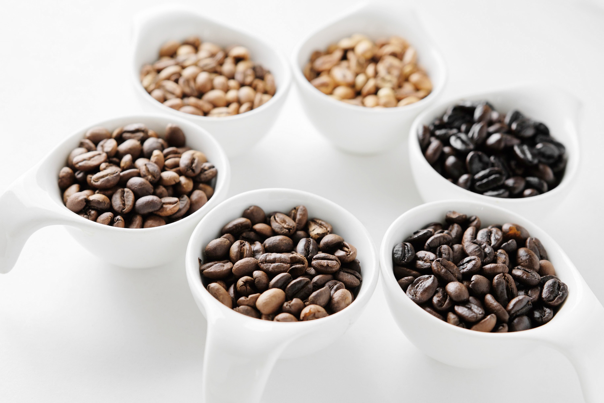 Stages of roasted coffee beans